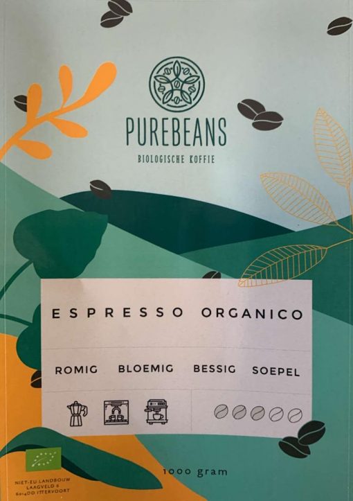 PureBeans Biologische Koffie Espresso Organico Etiket